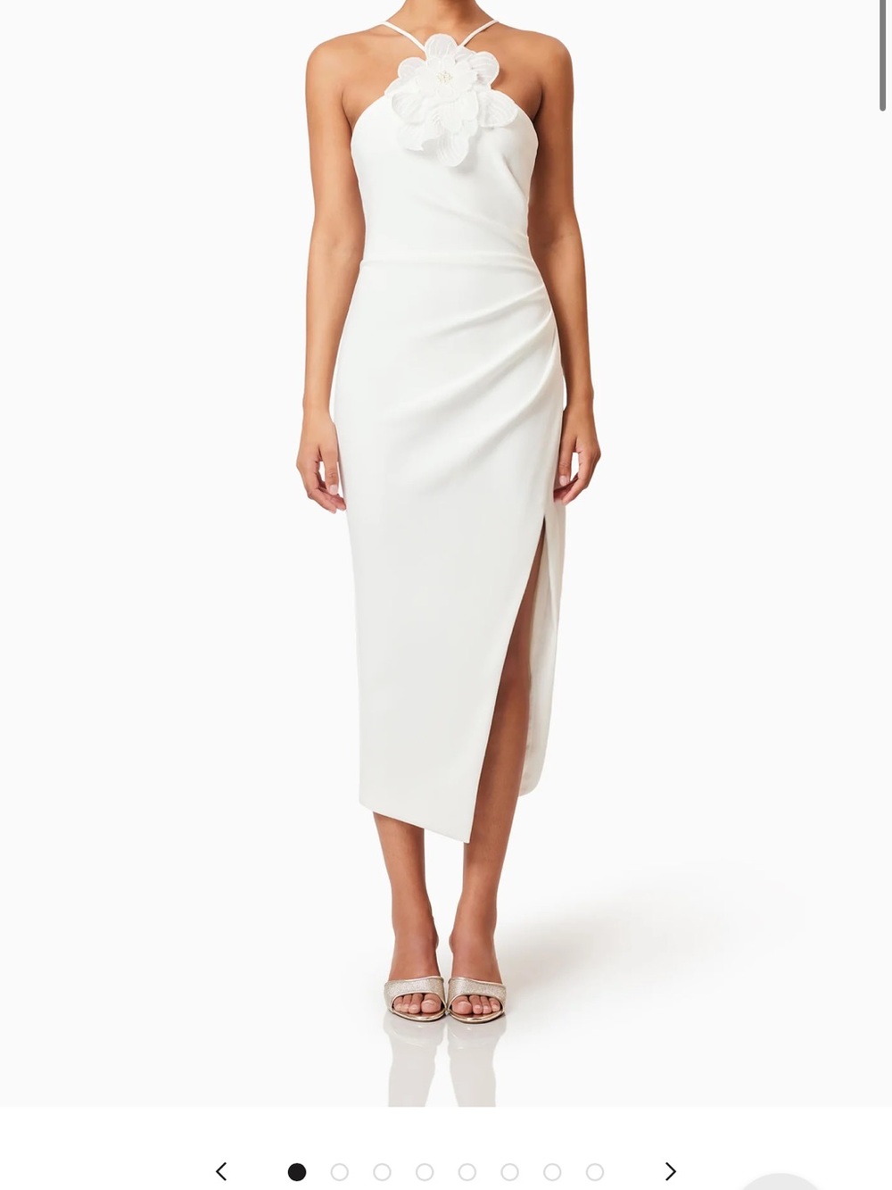 Elliatt White Halter Midi Dress with Statement Floral Applique